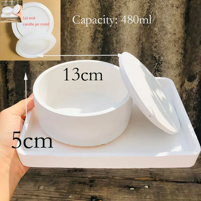 Silicone Molds for Concrete Candle Vessel Mold Cement Cup with Lid Round Storage Tank Plaster Clay |