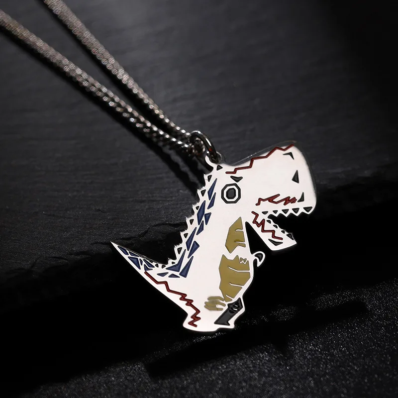 

2022 Creative Punk Cute Personality Stainless Steel Painted Small Dinosaur Necklace Animal Pendant Necklace Jewelry