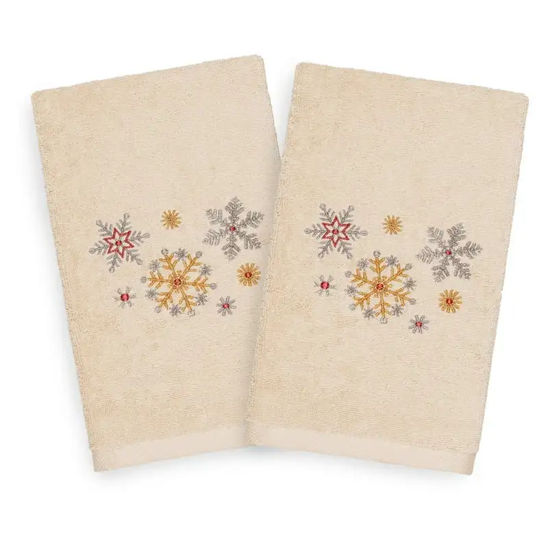 

Textiles Christmas Snowfall Embroidered Turkish Cotton Hand Towel - Set of 2