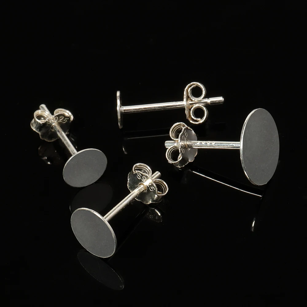 

20 шт., серебряные заготовки для сережек-гвоздиков, 3/4/5/6/8 мм