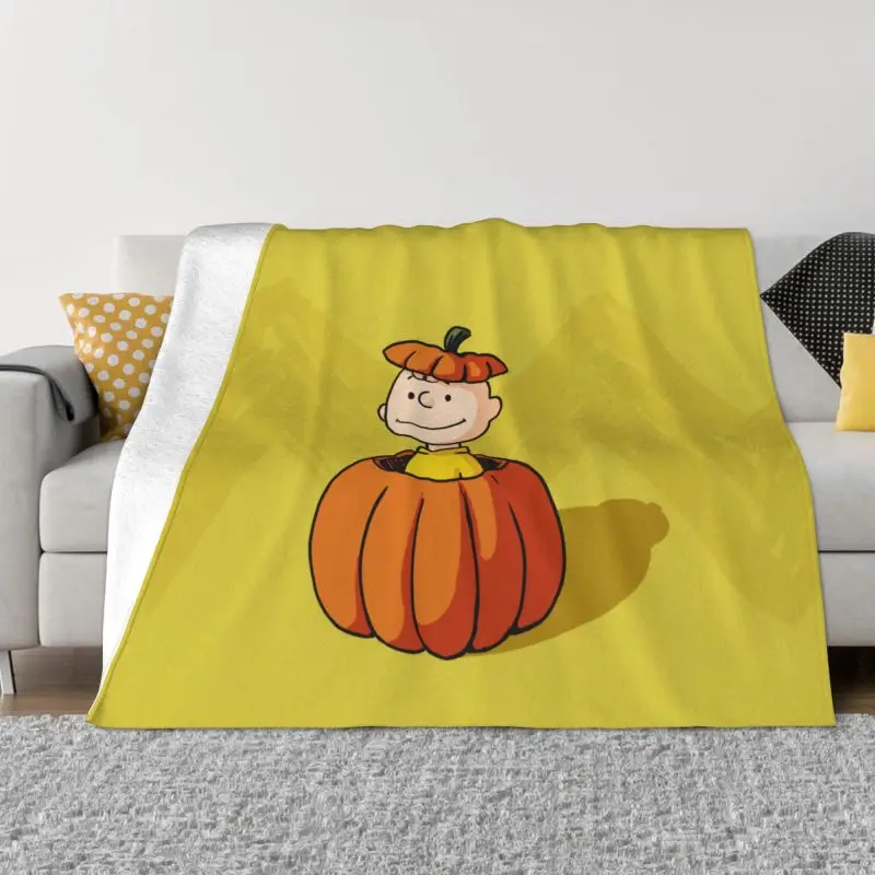 Charlie Browns Pumpkin Anime Blankets Warm Flannel Throw Blanket for Bedroom Office Bedspreads