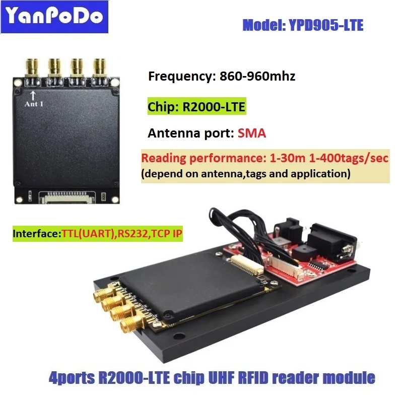 Yanpodo long range 1-30m uhf rfid 4 ports fixed reader TCP IP similar impinj r2000 free C++ SDK asset tracking animal counting - купить по