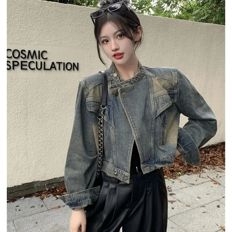 Женская ковбойская куртка в стиле ретро с воротником-стойкой женская верхняя