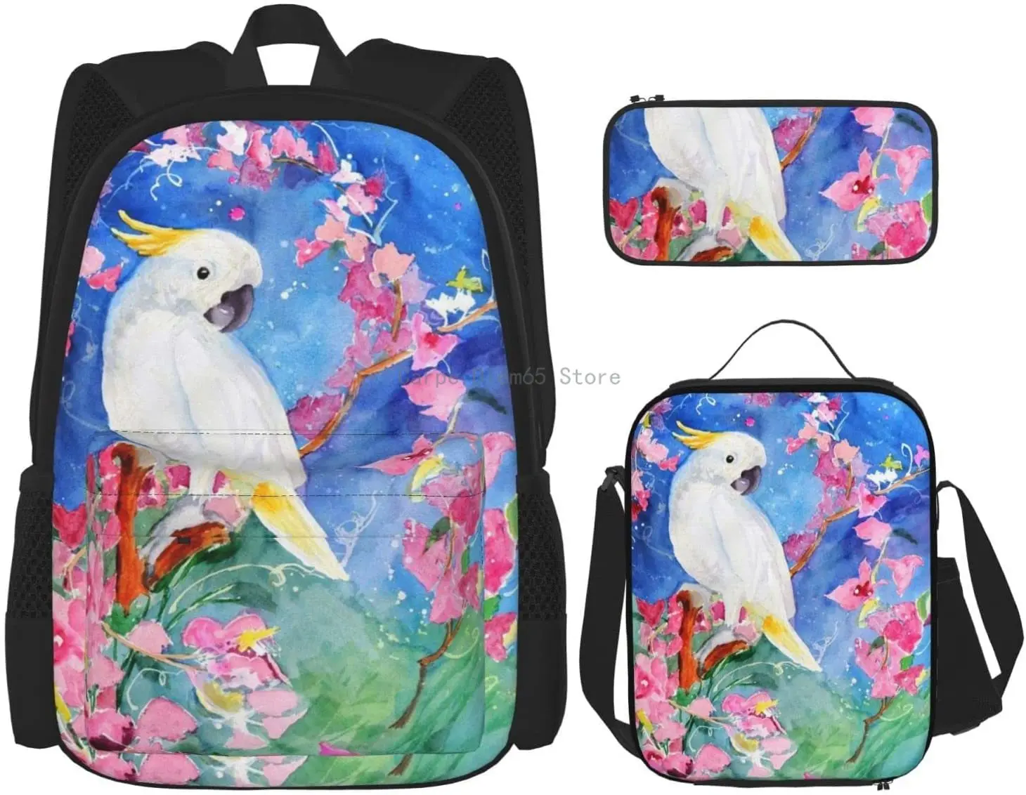 3 шт., набор из рюкзака и пенала с рисунком птиц и цветов