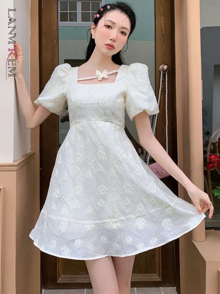 LANMREM/женское жаккардовое платье с квадратным вырезом и бабочкой Новинка лета 2022