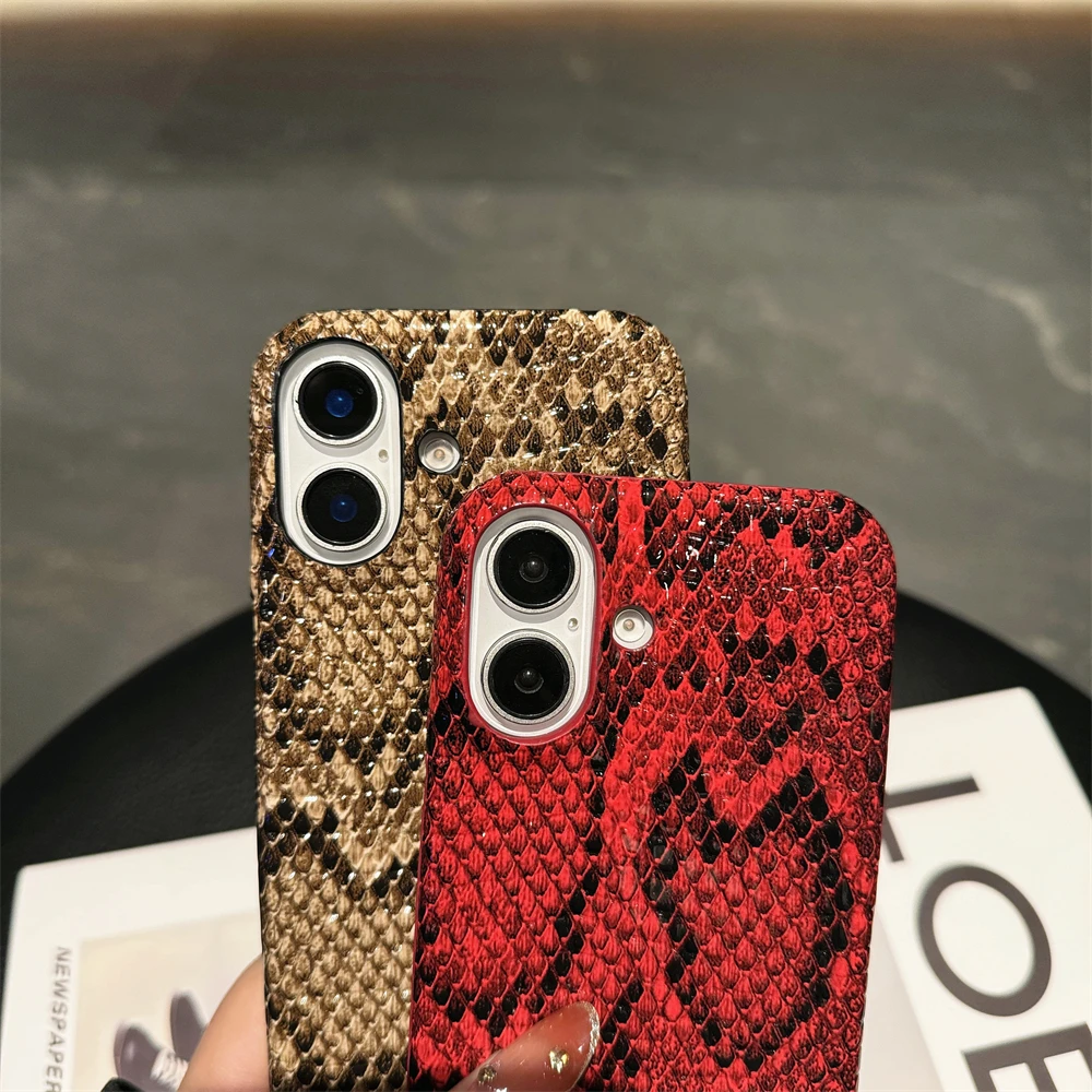 Фото Роскошные чехлы для телефонов со змеиной кожей для iPhone 16, 15, 14 Plus 13, 12 Pro Max, кожаные чехлы с текстурой животного и животным принтом №5