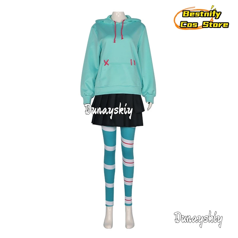 Vanellope Von Schweetz Cosplay Costume Girl's Hoodies Skirt Wig Uniform 2025 Anime Performance Clothing for Woman/Child