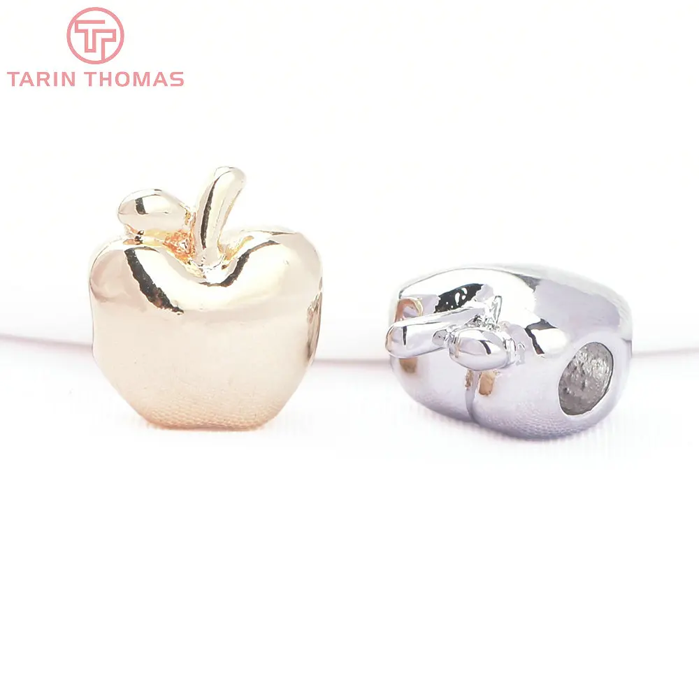 (8251)6 шт. 9x10 5 мм 24K золото латунные бусины в форме яблока септальные браслеты