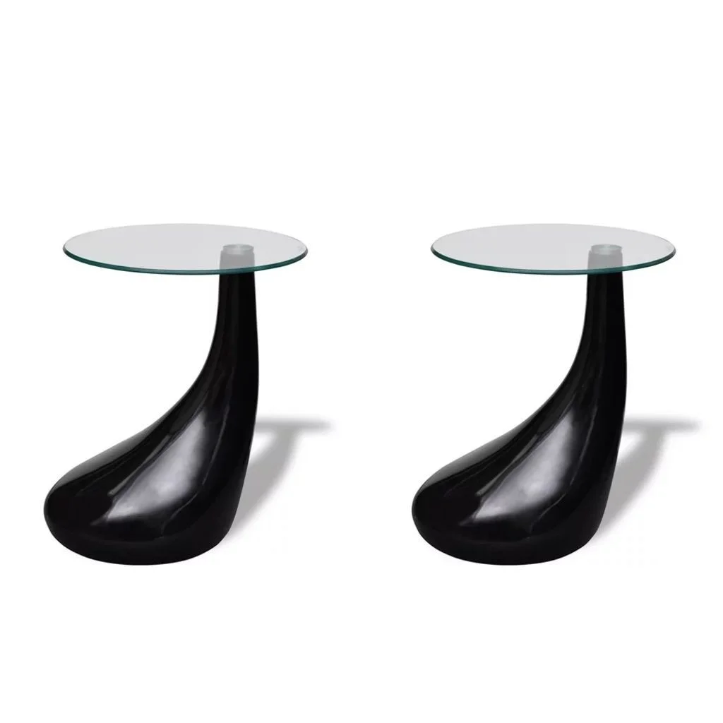 

Coffee Tables 2 pcs with Round Glass Top High Gloss Black