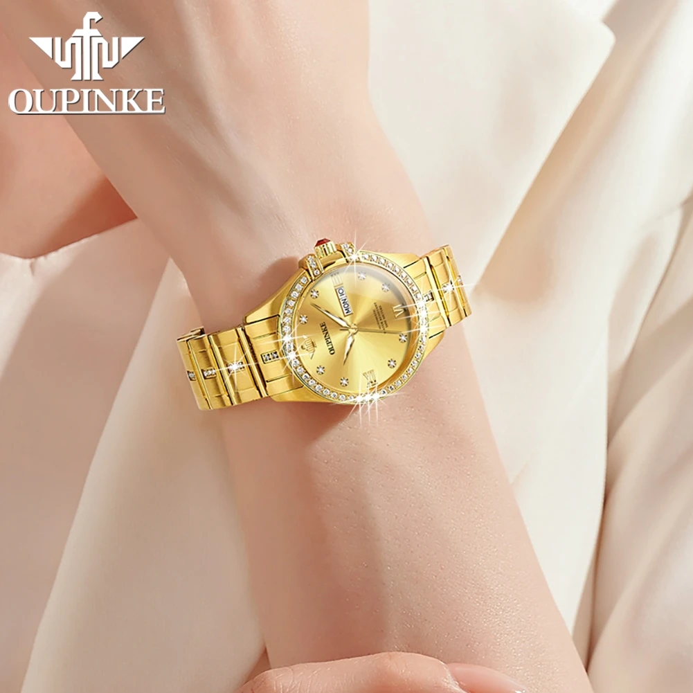 OUPINKE 3195 роскошные золотые женские часы с бриллиантами автоматические