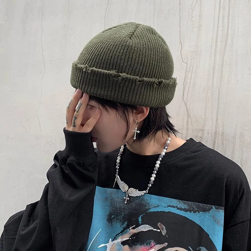 Модные Вязаные Короткие облегающие шапки Y2K для мужчин и женщин осенне-зимние