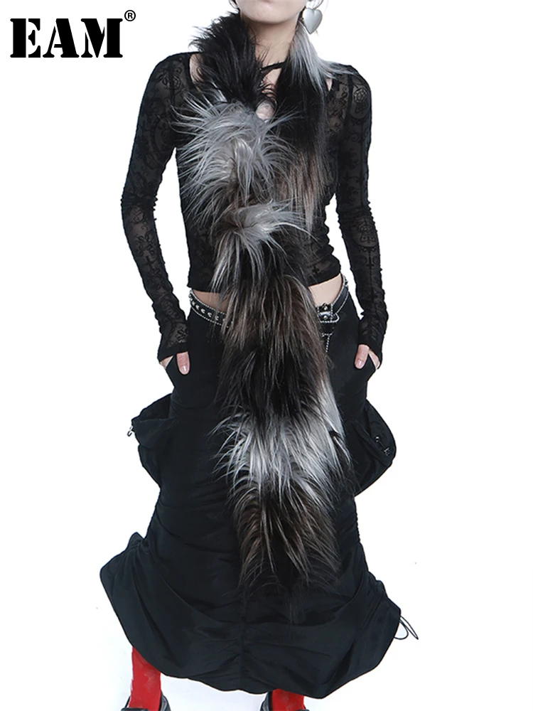 

[EAM] Women Keep Warm Fur Long Coffee Black Gradual Color Scarf New Long Personality Fashion Tide Autumn Winter 2022 1DE6266