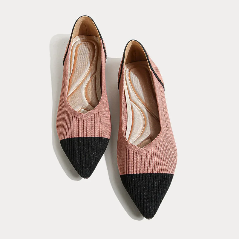 Балетки женские на плоской подошве дышащие вязаные заостренные Мокасины мягкие