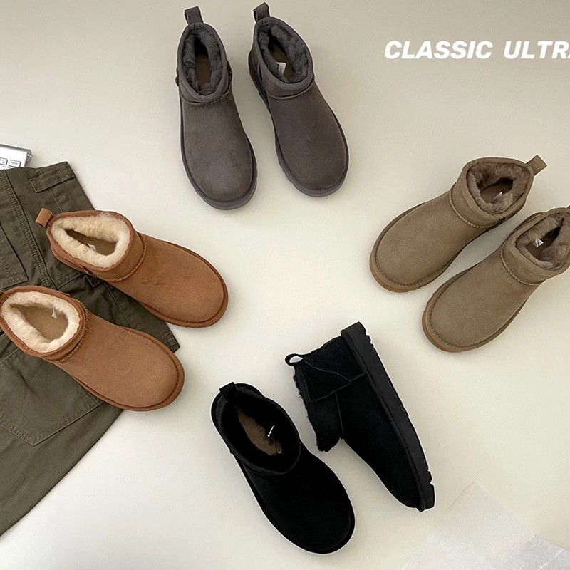 

Cattle suede fur integrated snow boots for women's winter new wool short tube thickened anti-skid flat cotton shoes women boots