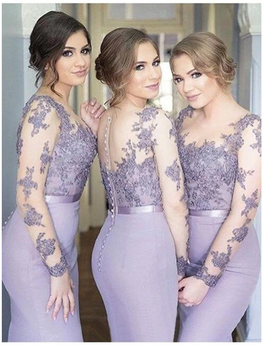 

Mermaid / Trumpet Bridesmaid Dress Jewel Neck Long Sleeve Elegant Floor Length Chiffon with Sash / Ribbon / Buttons 2022 / Bell