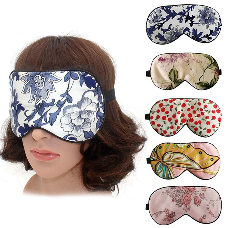 100% Silk Sleep Mask Porcelain Pattern Eyeshade Eye Cover Shading Blindfold Thicken Soft Eye Mask Sleeping Travel Eyepatch