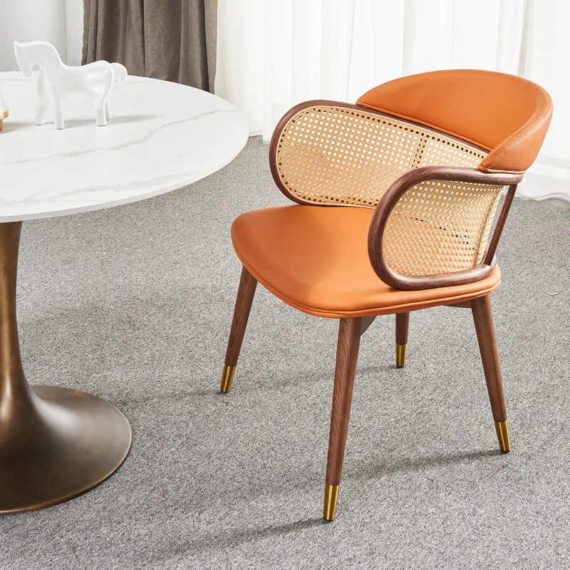 

Nordic solid wood chair light luxury rattan woven chair back armchair retro medieval dining chair negotiation leisure balcony di