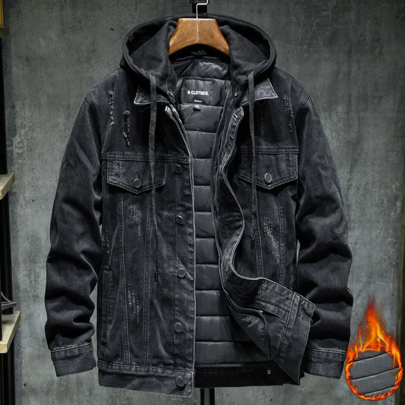 Denim Jacket For Winter Thicken Padded  Coat With Detachable Hood  Sherpa Windbreaker Cotton Denim Trucker Jacket Oversize