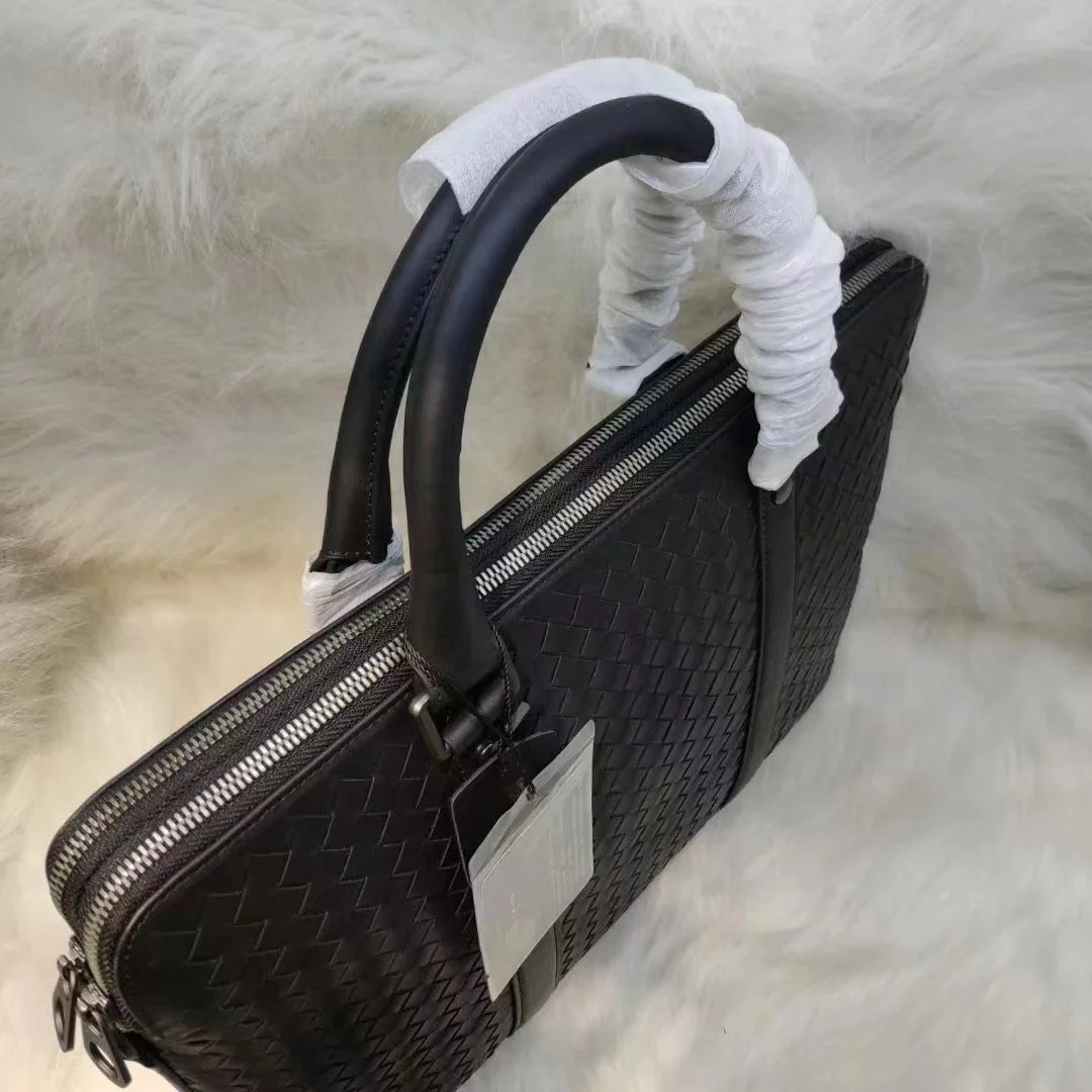 Men's Briefcases Classic Plaid Genuine Leather Laptop Bag Computer Luxury Briecases Bags for Document Leather Messenger Lotes