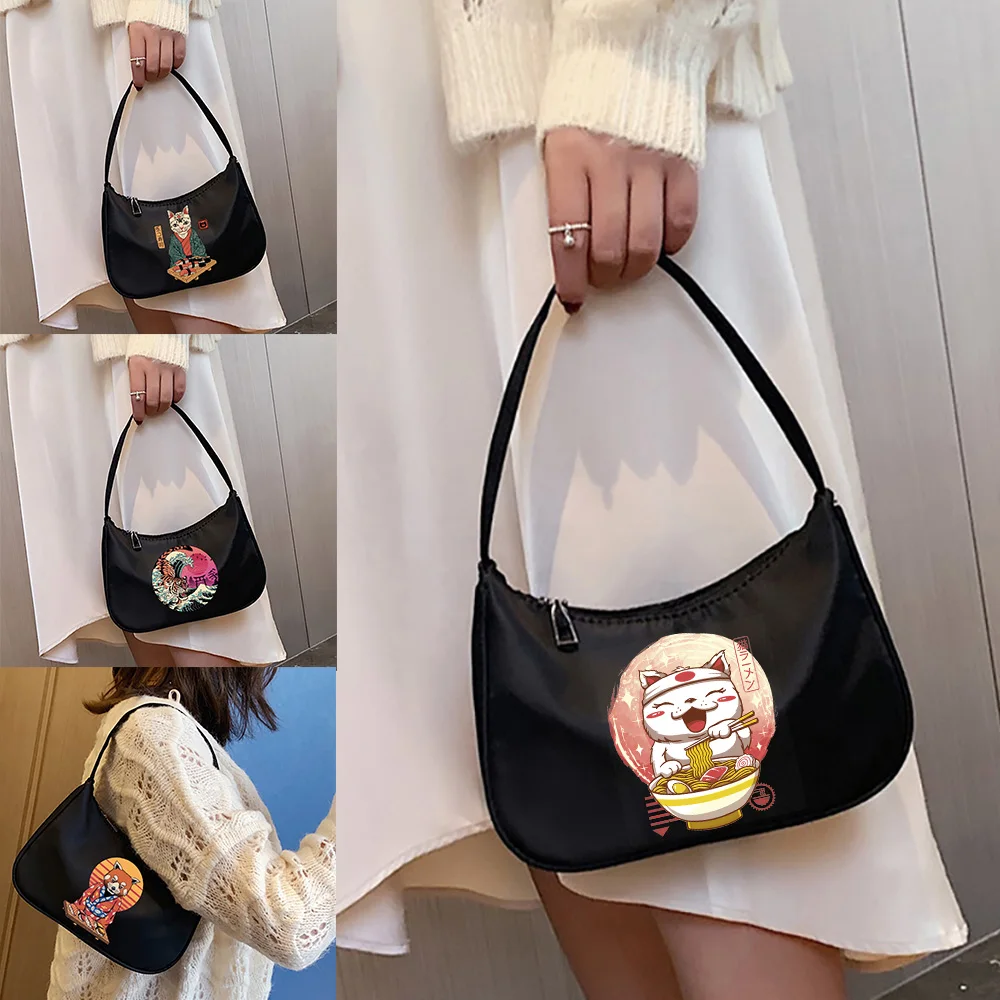 

Small Fashion Underarm Bag Crescent Bag Shoulder Bag Women's Bag Handbag Japanese Cat Pattern Printing Hobo Bag Commuter Bag