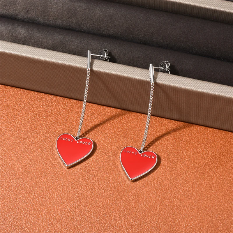 

French Niche Design Long Fringed Red Love Earrings Simple Temperament All-Match Women's Party Fashion Jewelry Accessories Gift