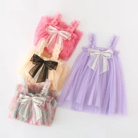 fashion sweet summer dress new sling mesh princess dress for girls birthday party dress kid 3 dimensional sequin bow fairy dress