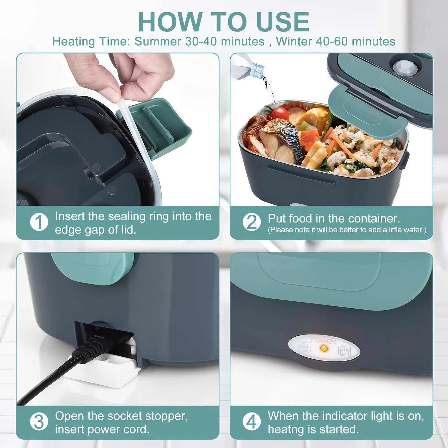 Lunch Box 3 In 1 (12 V/24 V/110 V) 50.72 Oz Food Warmer Car Stainless Steel Box/Truck Household Camping Port