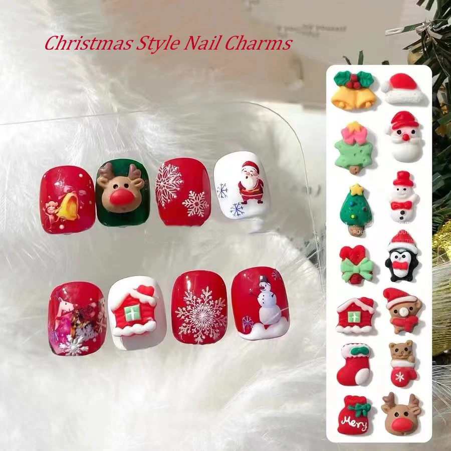 

For Celebration Xmas: Cartoon Animals Resin Charms Christmas Festival Deer Snowman Merry Bear Acrylic Ornament Nail Art Adorn 10