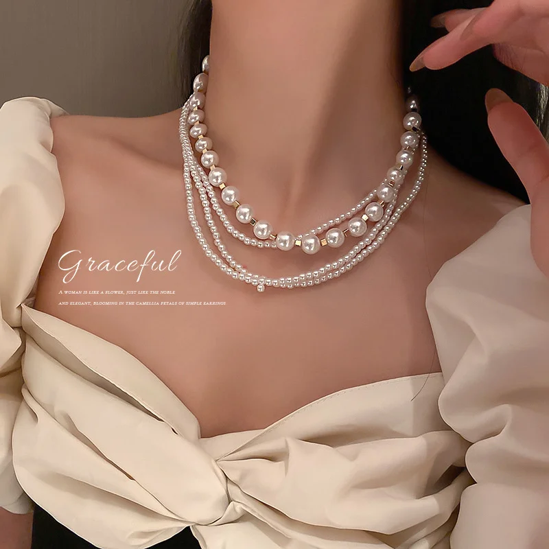 

South Korea East Gate fashion new multilayer pearl necklace clavicle chain neck chain exaggerated personality item jewelry