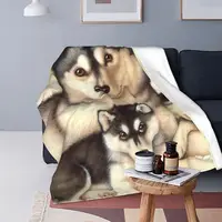 Husky Cool Blankets Flannel Printed Lovely Dog Portable Super Warm Throw Blanket for Sofa Travel Bedding Throws