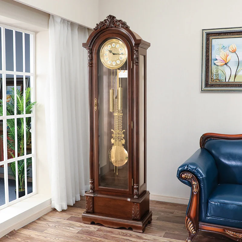 

European style solid wood floor clock, household living room, luxury pendulum clock, villa, creativity, Hemler large clock