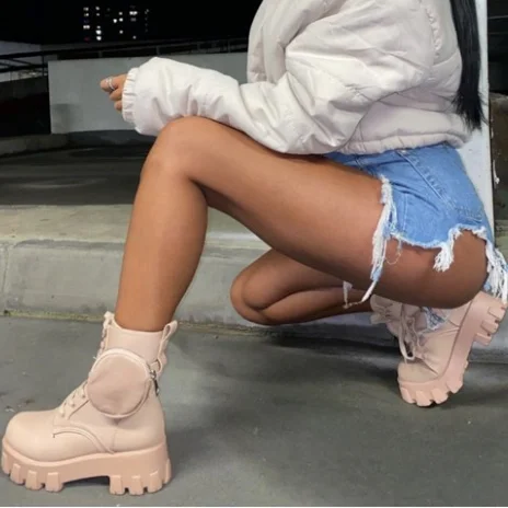 

Plus Size 2022 Combat Boots Women Pu Leather Motorcycle Punk Gothic Shoes Fashion Lace Up Ankle Female Round Toe Botines Mujer