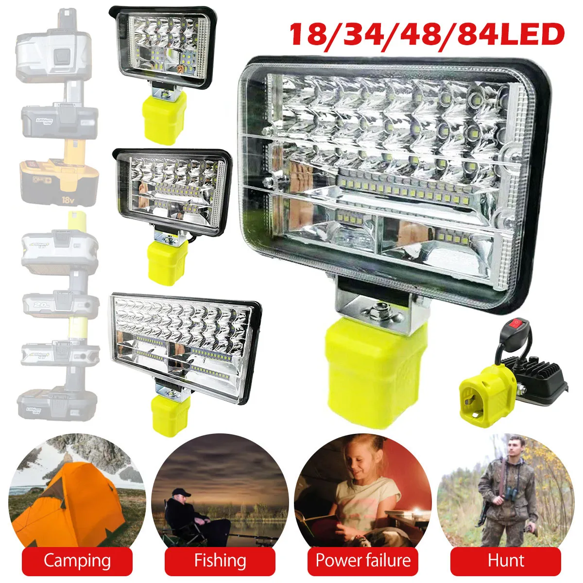 

LED Work Light Job Site Flashlight 54/108/144/180W Wireless LED Work Light with 130° Pivoting Head Portable Rechargeable Torch