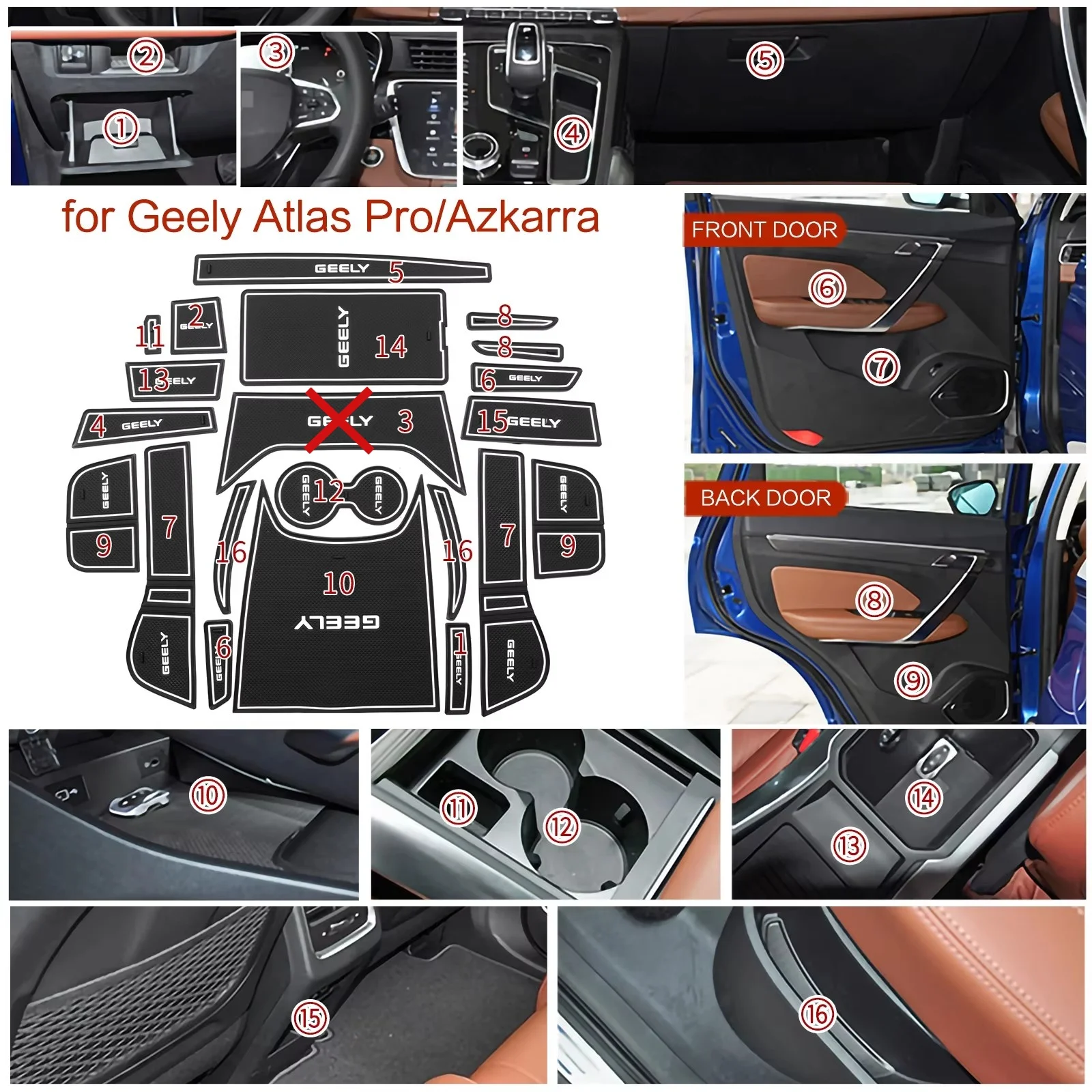 Коврик для автомобильных ворот Geely Atlas Pro Azkarra 2021 2022 подстаканник аксессуары