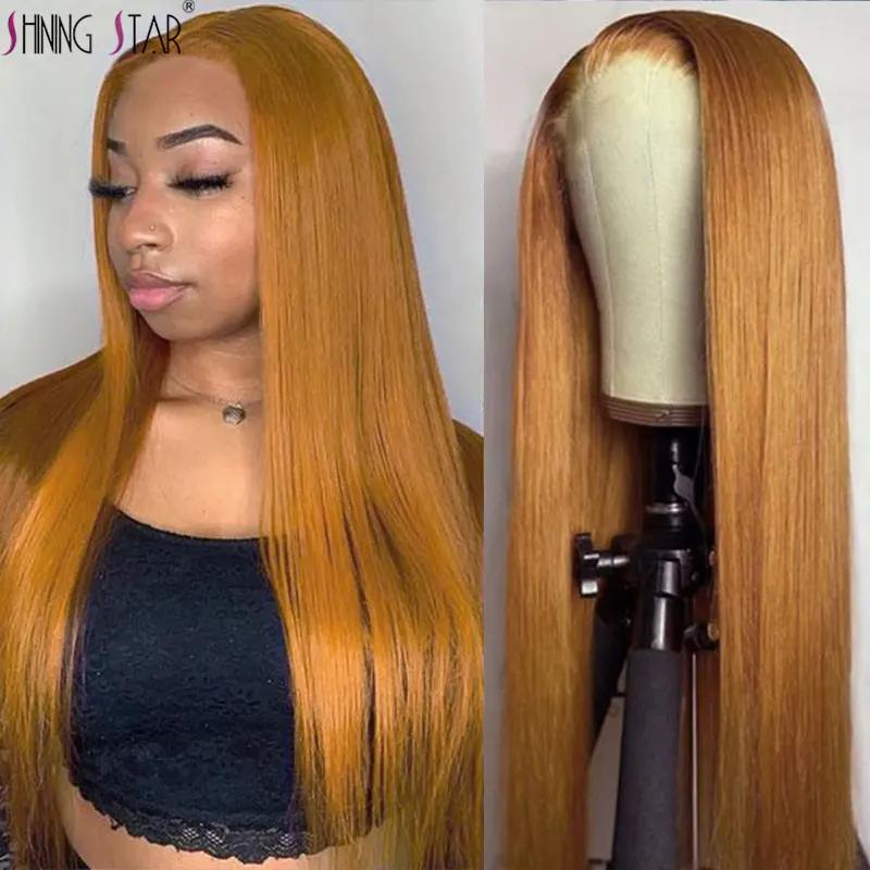 

Ginger Blonde Lace Front Wig Straight Colored Lace Front Human Hair Wig Pre Plucked Peruvian 13X4 Hd Lace Frontal Wig Human Hair