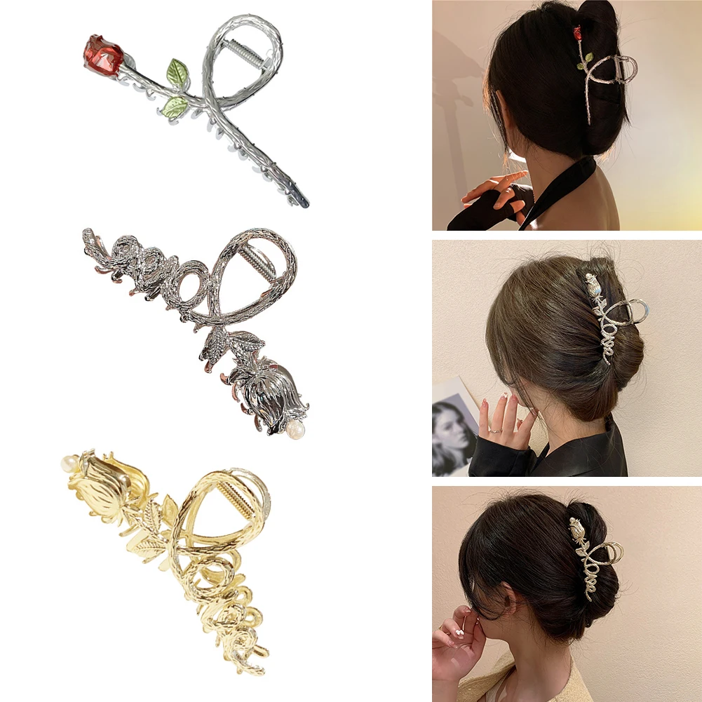 

2022 Woman Metal Rose Floral Hair Claw Crab Women Barrettes Hairgrip Women Hair Clips Hairpins Headwear Ornaments