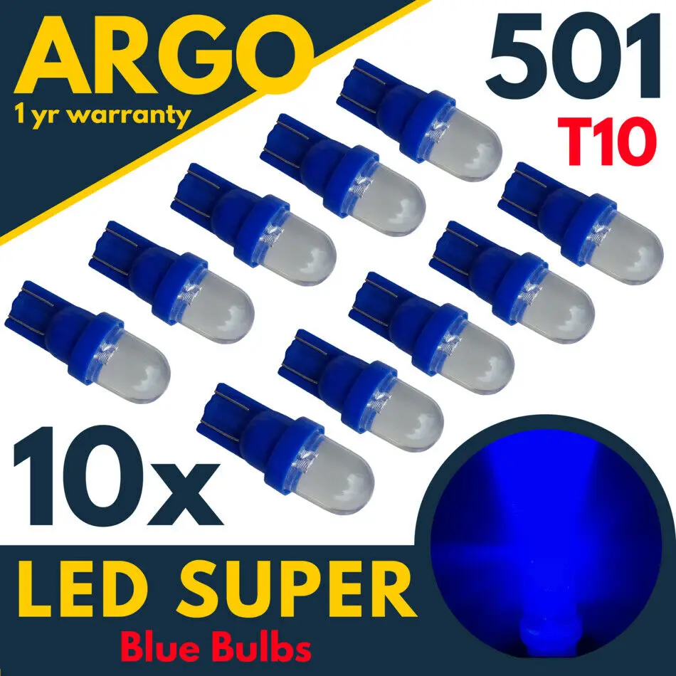 

T10 501 Led Blue W5w Car Side Light Bulbs Number Plate Interior Bulbs Xenon 10x