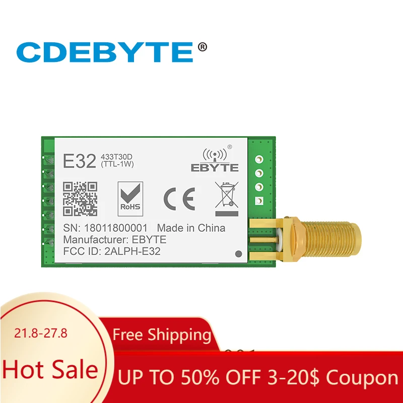 10 шт. SX1276 LoRa модуль 433 МГц UART беспроводной приемопередатчик E32-433T30D-V8.1 30dBm SMA приемник дальнего радиуса действия DIY IoT