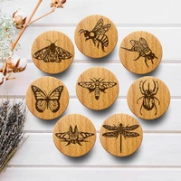 new engraved insect wooden drawer knob boho nursery cabinet pulls nature wood coat hook childrens room furniture handles