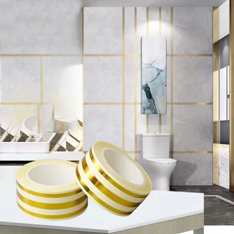 

5M Tile Floor Beautiful Seam Sticker Gold Self Adhesive Tape Sealing Strip for Bedroom Living Room Background Wall Decoration