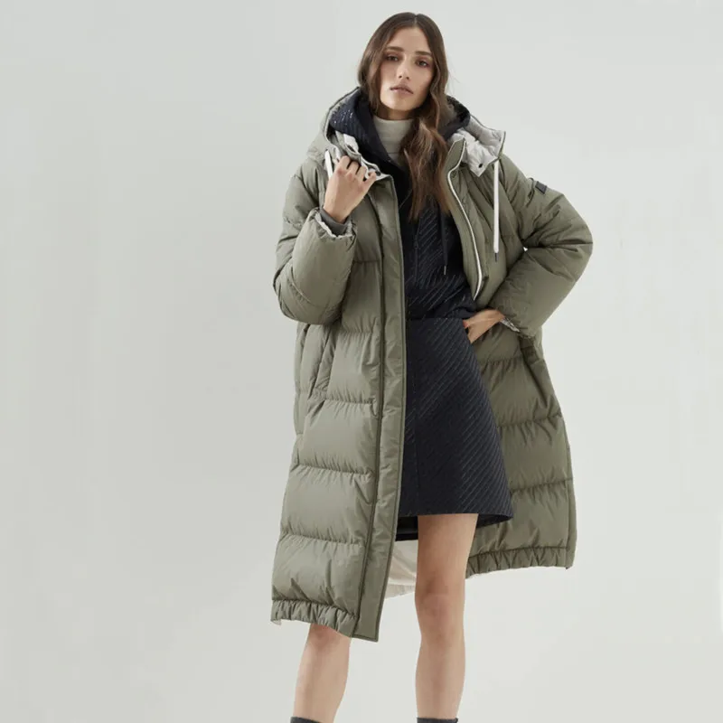 Goose Down Jacket Women's Winter Light Luxury Hooded Down Coat Thick Warm Medium Length Women's Down Jacket