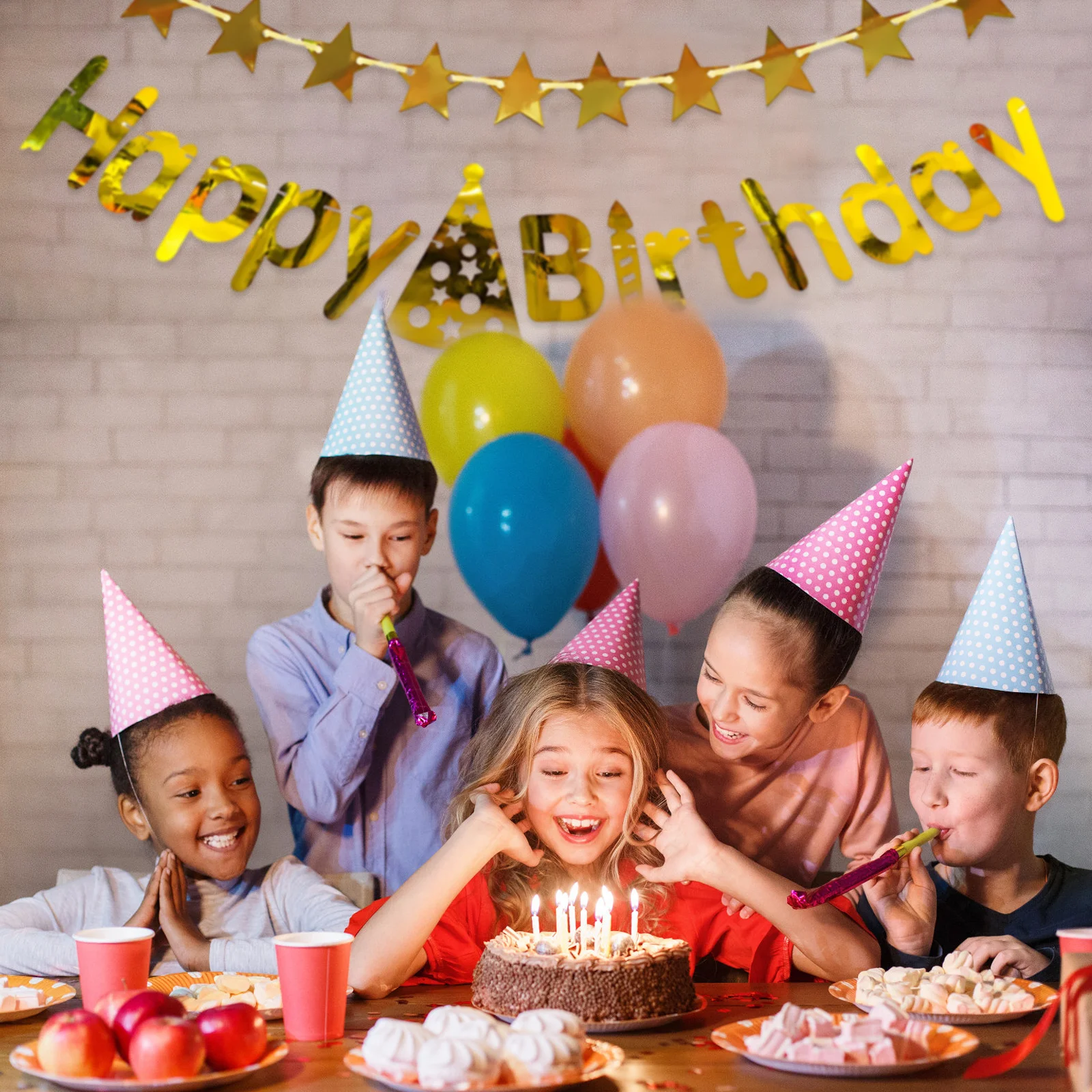 

3pcs Golden Garlands Birthday Bunting Pennant Baby Shower Wedding Garland Flags Party Decoration Colorful Banner Supplies