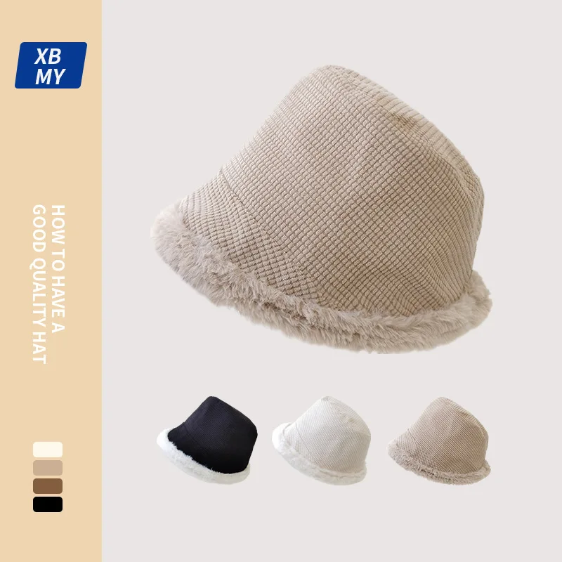 

Winter Plus Velvet Lamb Wool Warm Fisherman Hat Female Luxury Besigner Plush Basin Hat Street Shooting Leisure Net Red