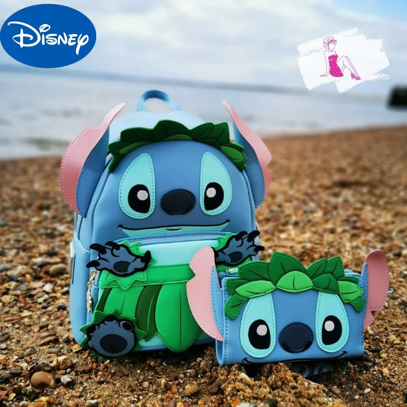 Disney  Lilo and Stitch Around Stitch Wallet Backpack School Bag Men and Women Leisure Bag