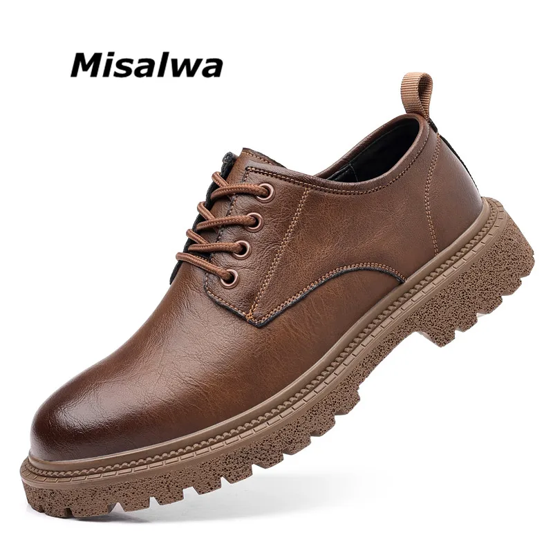 

Misalwa Men Retro Business Shoes Casual Leather Brogue Shoes Men Thick Sole Big Toe Shoes British Men's Low Top Work Shoes
