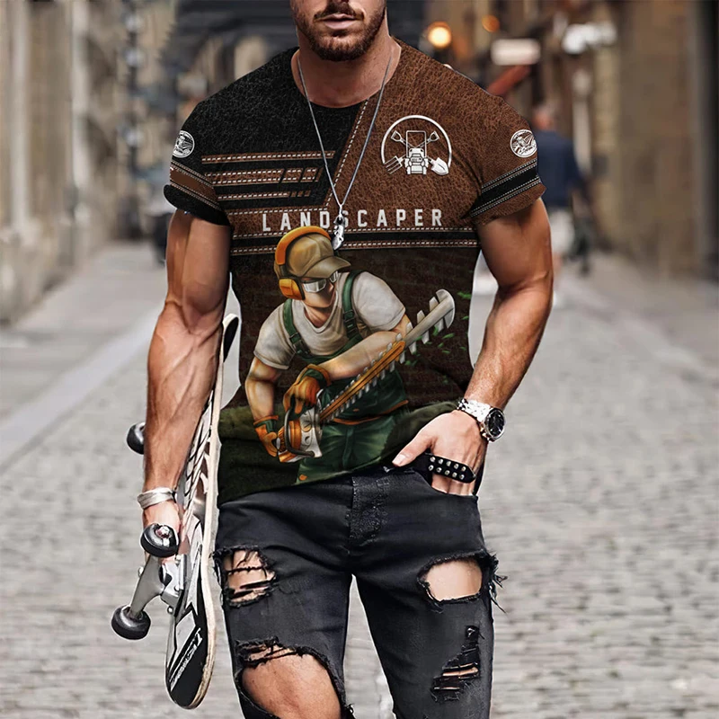 

Landscaper Graphic Mens T-Shirts For Men Summer 3D Print Tops Short Sleeve Street Fashion Casual Oversized Tee Shirts Unisex