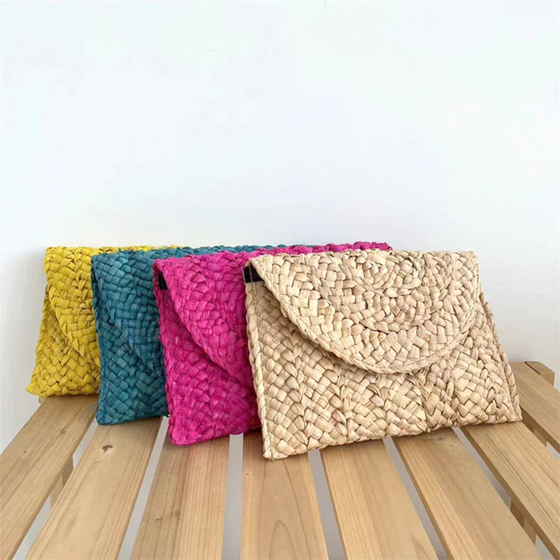 

Новая плетеная Сумка из кукурузного меха, Женская вместительная сумка с застежкой, ручная плетеная Сумка, женская сумка, кошелек для монет