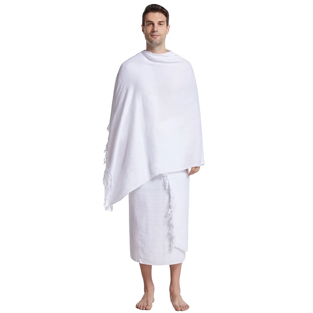 Ihram Pilgrimage Towel for Muslim Arab Mecca Hajj Clothes Men 2 Pieces Islamic Ramadan Prayer Worship Costumes Shawl Jubba Thobe