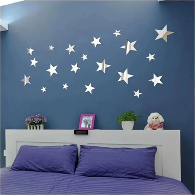 

20pcs Star Mirror Wall Sticker Acrylic Cartoon Starry Wall Decals For Kids Rooms Wall Stickers Home Decor Cute Stars Art Mural