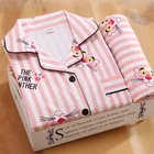 Хлопковая ночная рубашка, осенний кардиган с длинным рукавом, пижама, женская одежда для сна, клубничный пижамный комплект, кавайная Пижама для женщин